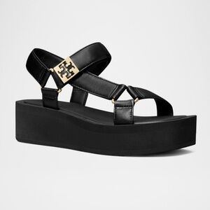 Tory Burch Black and Gold Platform Sandals